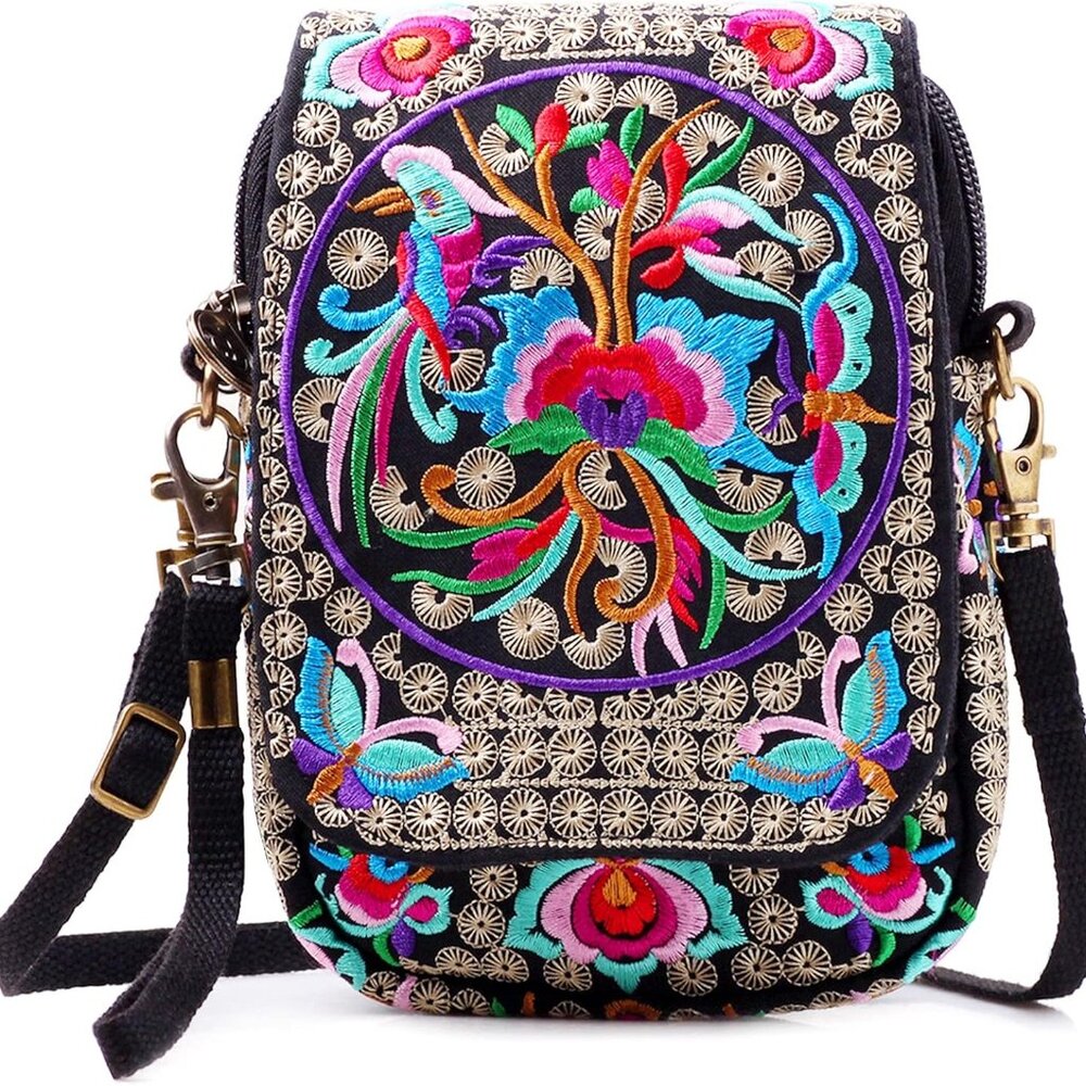 Embroidered Cute Mini Crossbody Bag For Women Small Handbags Wristlet Wallet Bag